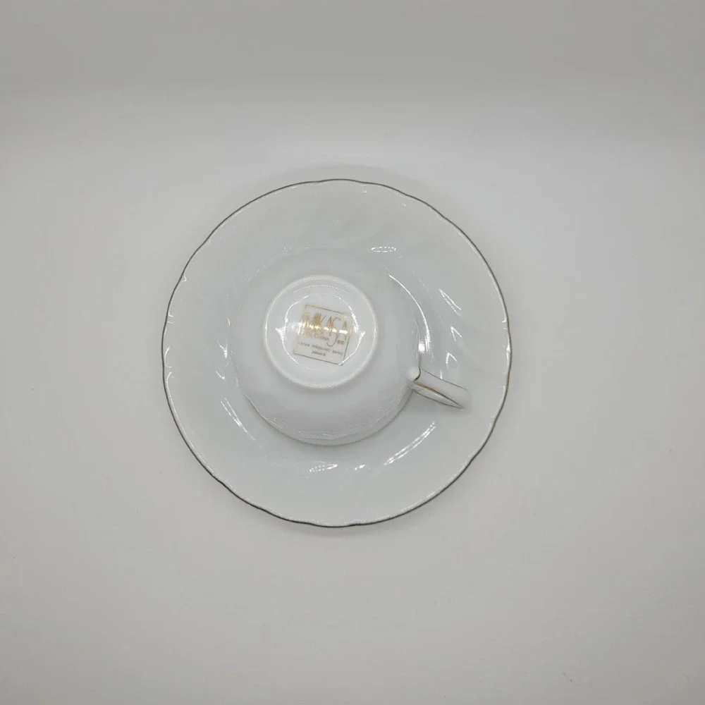 Mikasa Wedding Band Tea Cup Saucer Set Gold Trim White Fine China Japan